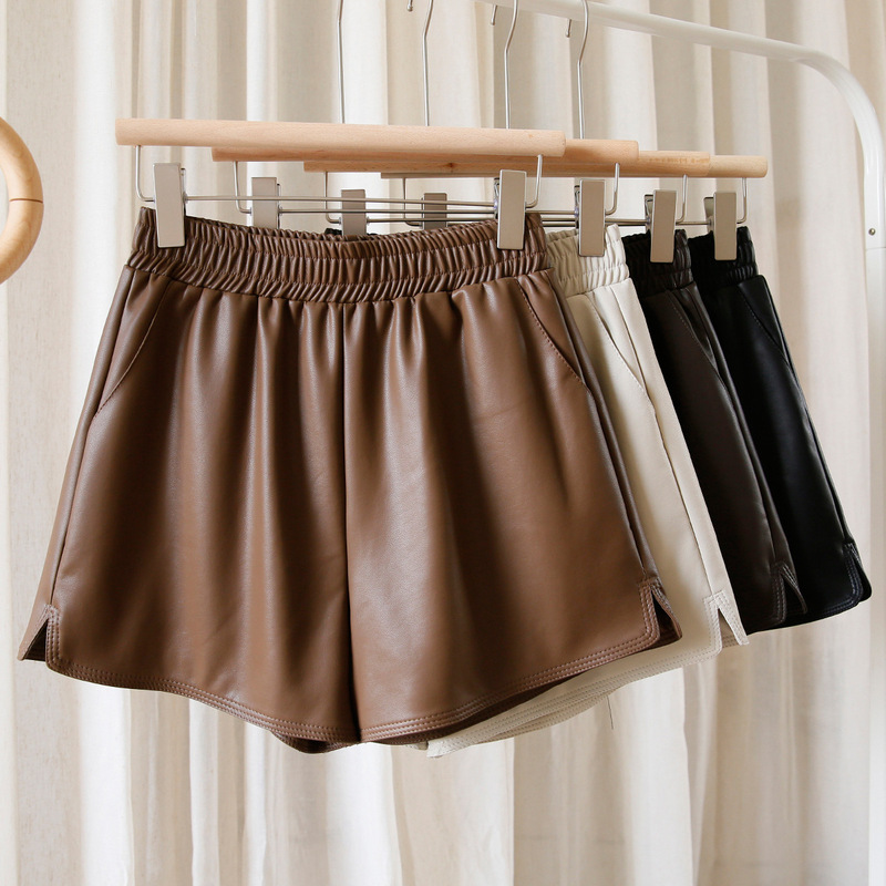 Shorts pu leather women's 2024 autumn and winter new plus size loose wide leg slimming high waist fashion outwear bottoming boots Shorts pu leather women's 2024 autumn and winter new plus size loose wide leg slimming high waist fashion outwear bottoming boots
