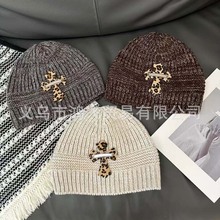 新款十字架羊毛针织帽户外保暖毛线帽子女韩版包头帽时尚休闲百搭