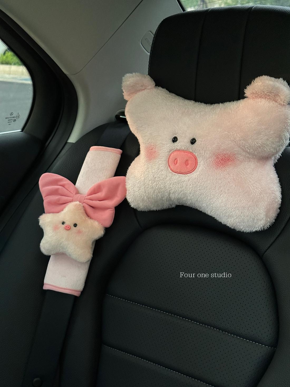 Piggy Car Headrest, Car Neck Pillow, Cute and Good-Looking Car Interior Decoration, Car Comfort Pillow, Car Goodies