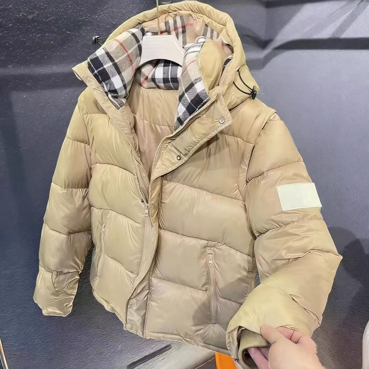 冬季新款个性帅气时尚黑白格轻奢百搭休闲羽绒棉服黑色无卡其色
