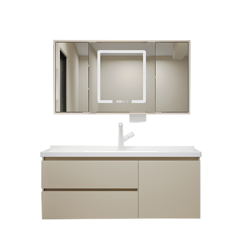 Gabinete de baño de madera sólida para almacenar robot de barrido de piso Gabinete de lavabo Combinación Feng Shui Gabinete de espejo Gabinete de baño Cerámica Bacia integrada