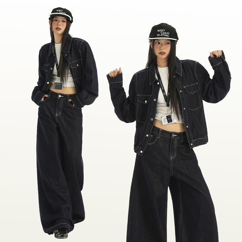 Mu Hanshe 2025 Autumn and Winter American Cardigan Short Denim Jacket Women's Tops Denim Jeans Suit Two Pieces