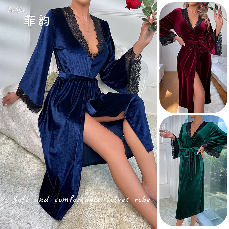 Feiyun New Amazon European and American Cross-border Women's Long Velvet Bathrobe Sexy Nightgown Hot Selling Home Clothes 465 Feiyun New Amazon European and American Cross-border Women's Long Velvet Bathrobe Sexy Nightgown Hot Selling Home Clothes 465