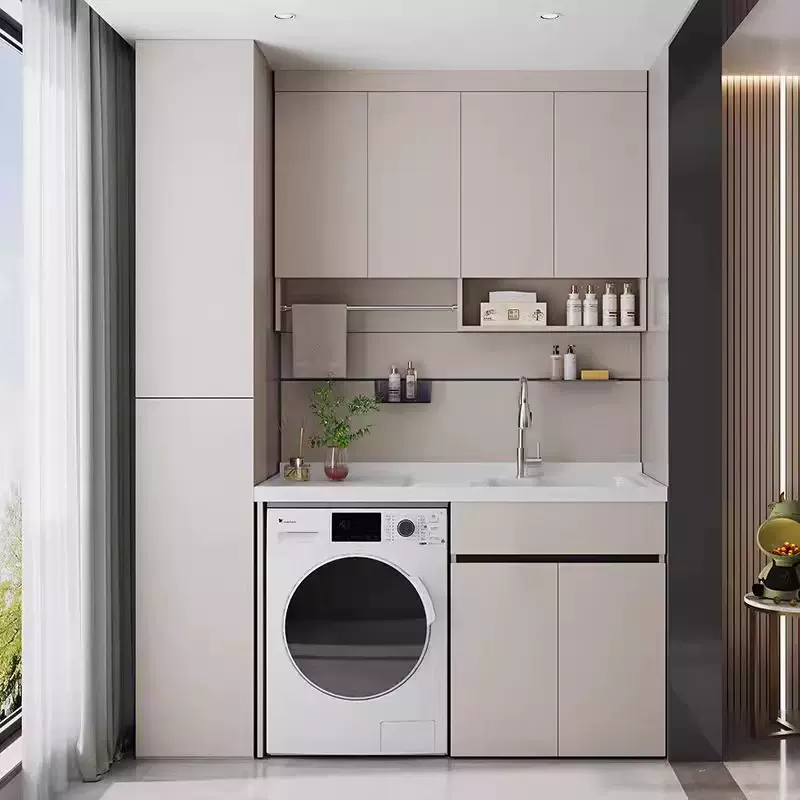 定制阳台洗衣机一体柜组合加吊柜全铝蜂窝铝阳台洗衣机柜包管切角