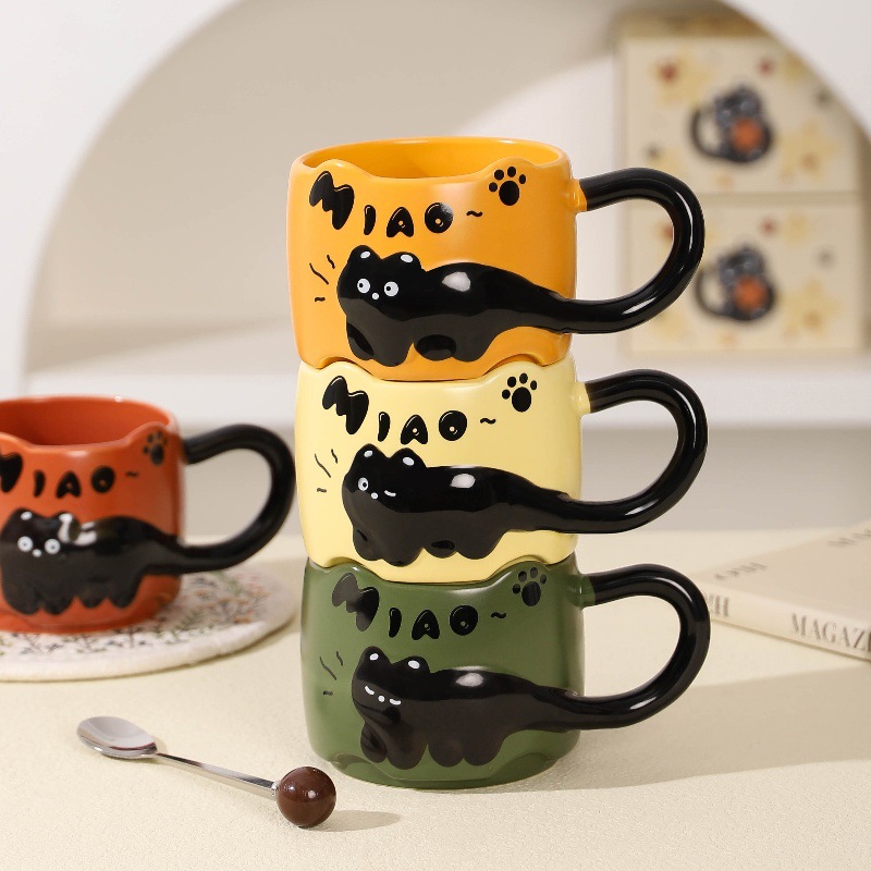 Taza de cerámica Taza de agua apilada de oficina Taza de café casera Taza de pareja de gato lindo Regalo femenino