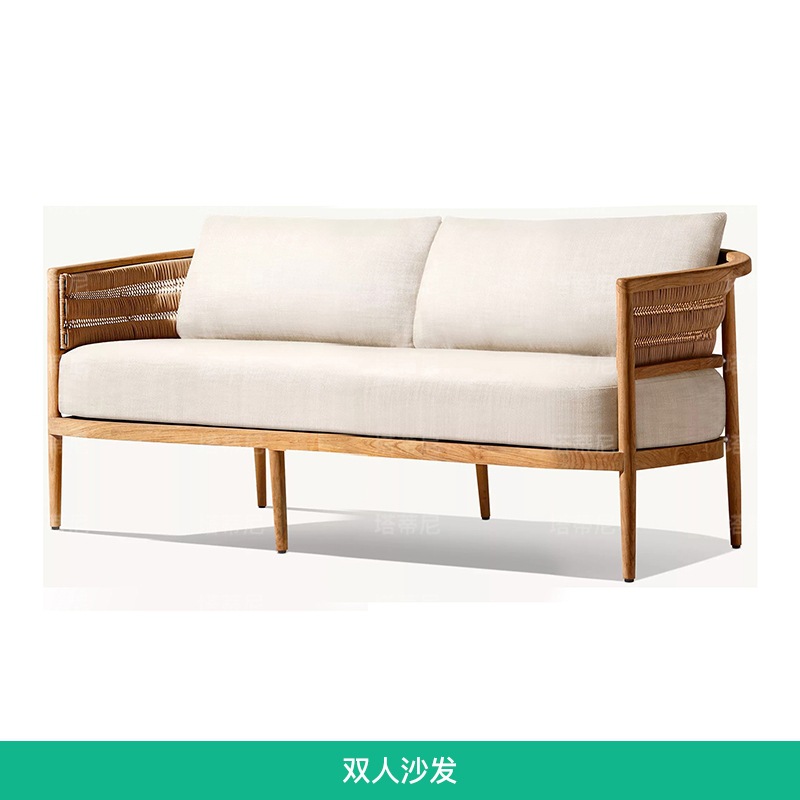 Sofá de teca al aire libre Jardín al aire libre Mesa de mesas moderna minimalista combinación de patio villa sofá de madera maciza impermeable solar image 13