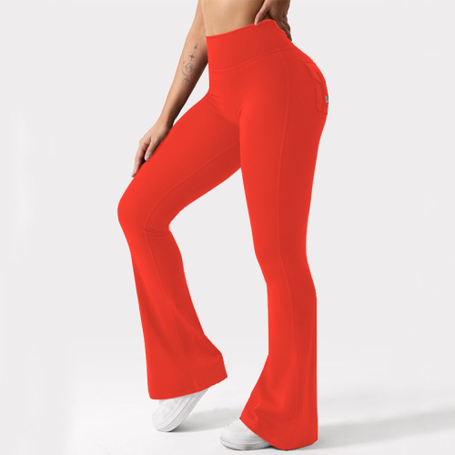 Yoga Pants High-Waisted Bell Bottom Work Pocket Pants for Women, Buttock Lifting, Body Shaping, Abdominal Exercise, Sports Long Pants for Women