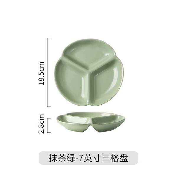 7-inch three-grid plate-Matcha green