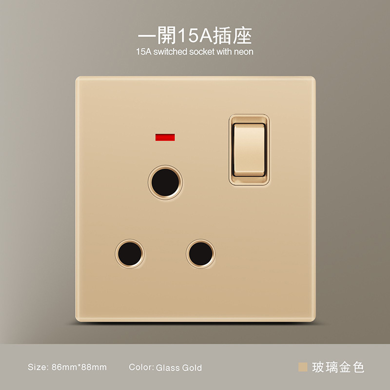 Estándar británico 250V conmutador 13A socket panel de vidrio oro pared sudeste asiático conmutador de alta calidad socket