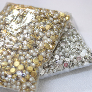 Large package 1000 pcs Gold bottom silver bottom 12mm Pearl Rhinestone sunflower DIY jewelry accessories hand sewing flower plate Diamond