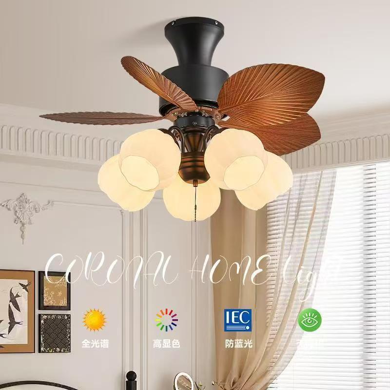 Vintage Ceiling Fan Light for Dining Room, Bedroom, Study; Retro Ceiling Fan Light with Integrated Electric Fan, Zhongshan Fengqi