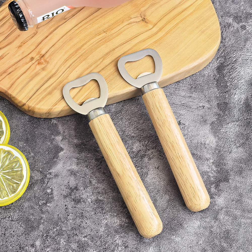 Transfronterizo de acero inoxidable mango de madera mango redondo cerveza abrarabarraje comercial barra abrarabarraje herramientas de cocina abrarabarraje