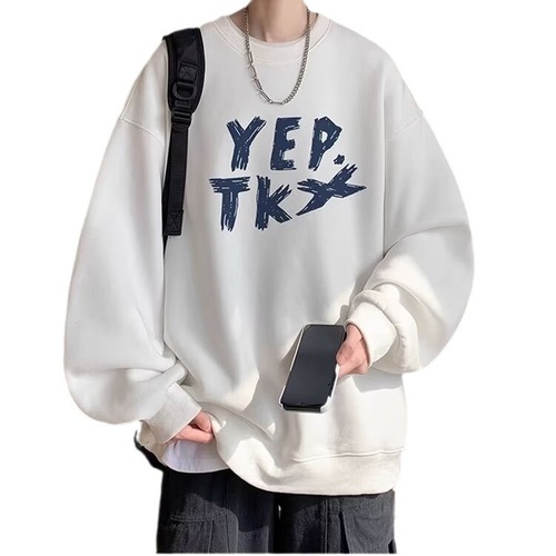 Men's Wine Red Round Neck Sweatshirt Spring and Autumn Season Underwear Base Shirt Fall Trend Brand Long Sleeve Hooded Top Coat