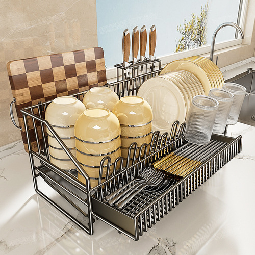 Kitchen butterfly bowl drain rack household multi-function punch-out countertop storage rack bowl chopsticks bowl plate tableware storage rack