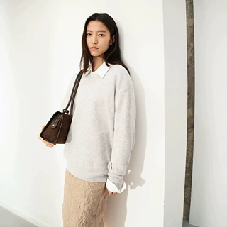 爱与南希十三行2026秋韩慵懒风纯羊毛V领宽松遮肉长袖毛衣女04912