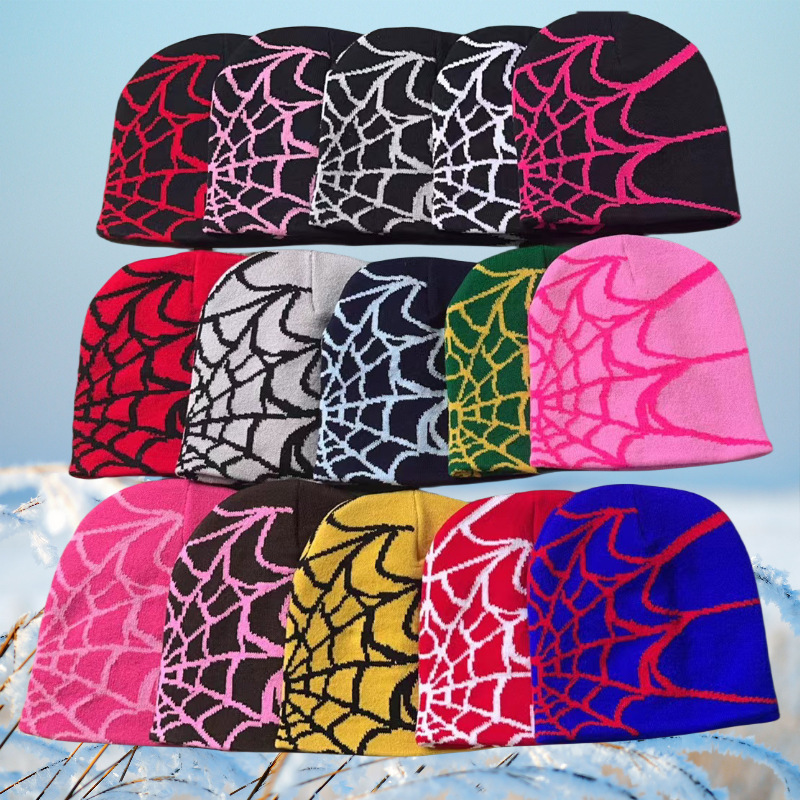 2024 cross-border new spider mesh jacquard hat autumn and winter cold warm wool hat European and American cold hat men and women popular