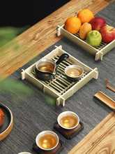 批发纯手工竹编托盘茶具收纳盘家用长方形水果盘简约中式竹茶水杯