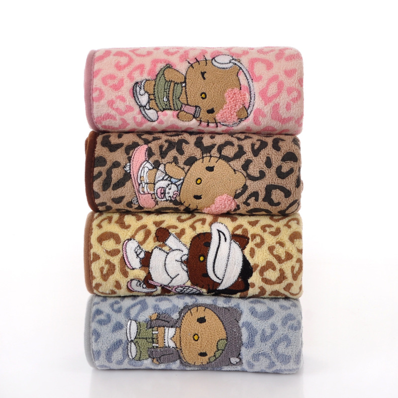 Leopard Print Embroidered Coral Velvet Towel, Thickened and Absorbent, Household Face Towel for Men and Women, High-End Bath Towel, Hand Towel Leopard Print Embroidered Coral Velvet Towel, Thickened and Absorbent, Household Face Towel for Men and Women, High-End Bath Towel, Hand Towel