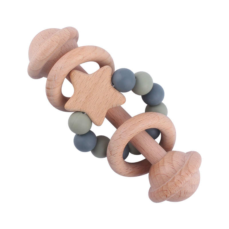 Juguete infantil creativo Mordedor de haya bebé estrella de mano sonajero cuentas de silicona bebé ejercicio interactivo mordedor palo