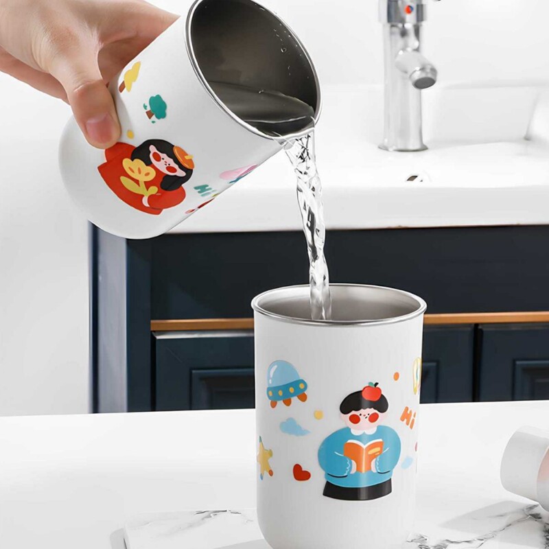 一家三口漱口杯不锈钢儿童卡通刷牙杯亲子洗漱杯高颜值情侣牙刷杯|undefined