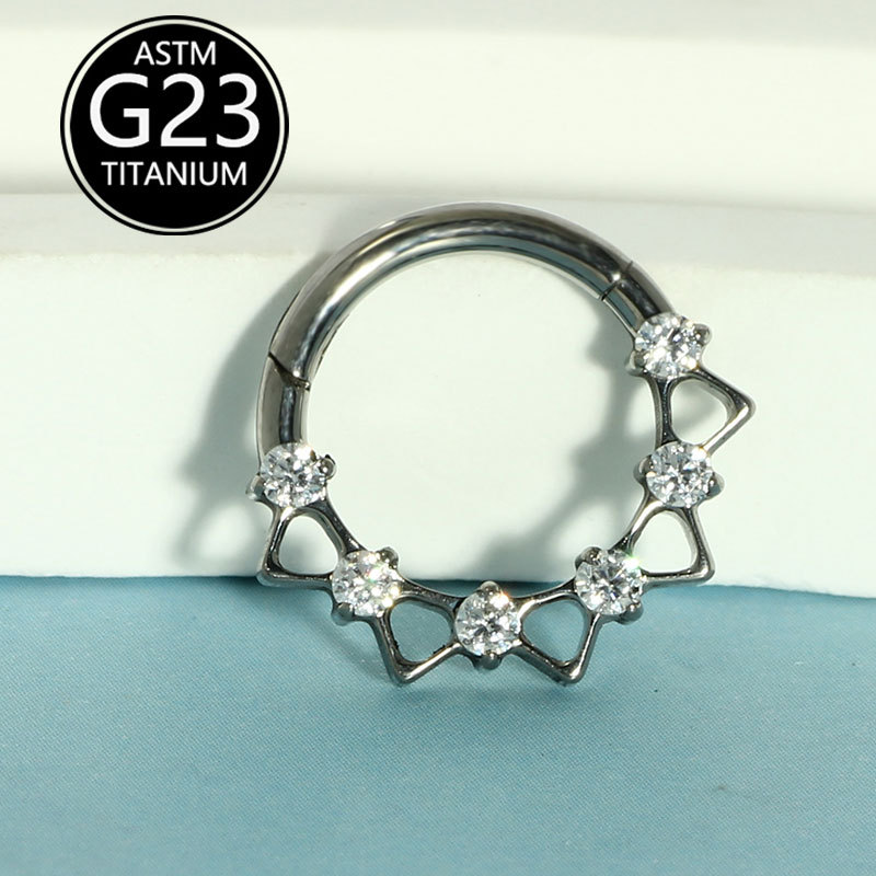 F136 Titanium Nose Ring Cut Out Zircon Nose Jewelry Unisex Geometric Creative Fashion Nose Ring detail image 9