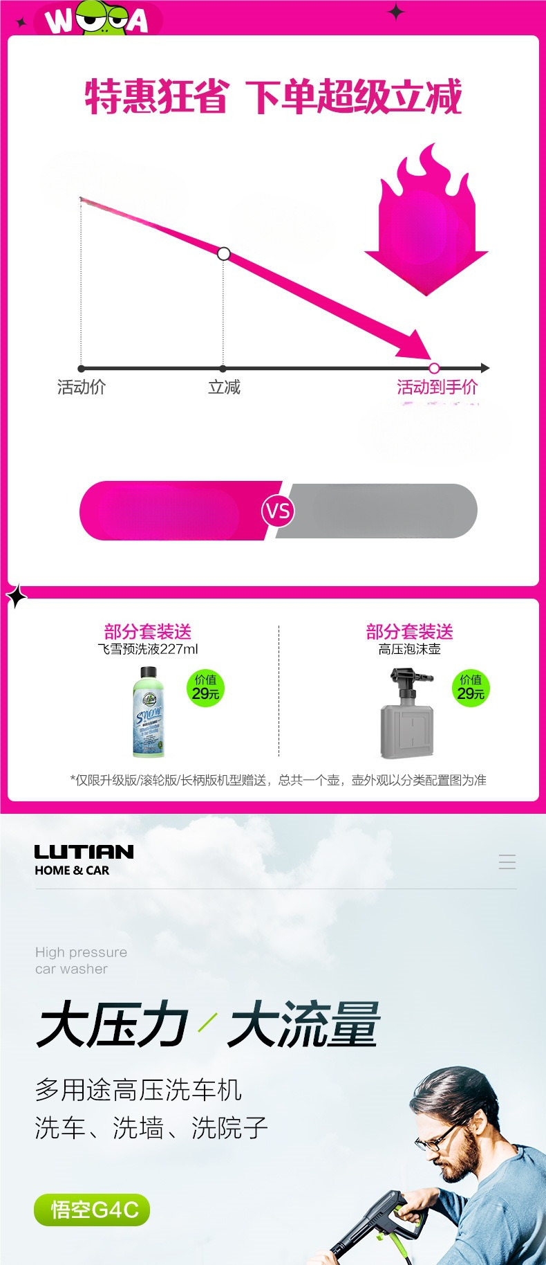 Lutian High Pressure Car Washer 220v Portable Water Pump Cleaning Machine