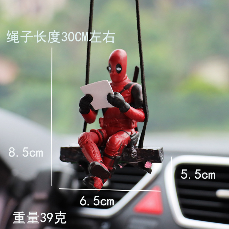 Cartoon Deadpool Car Rearview Mirror Car Pendant Reading Book Little Naughty Car Accessories Car Pendant Interior Decoration