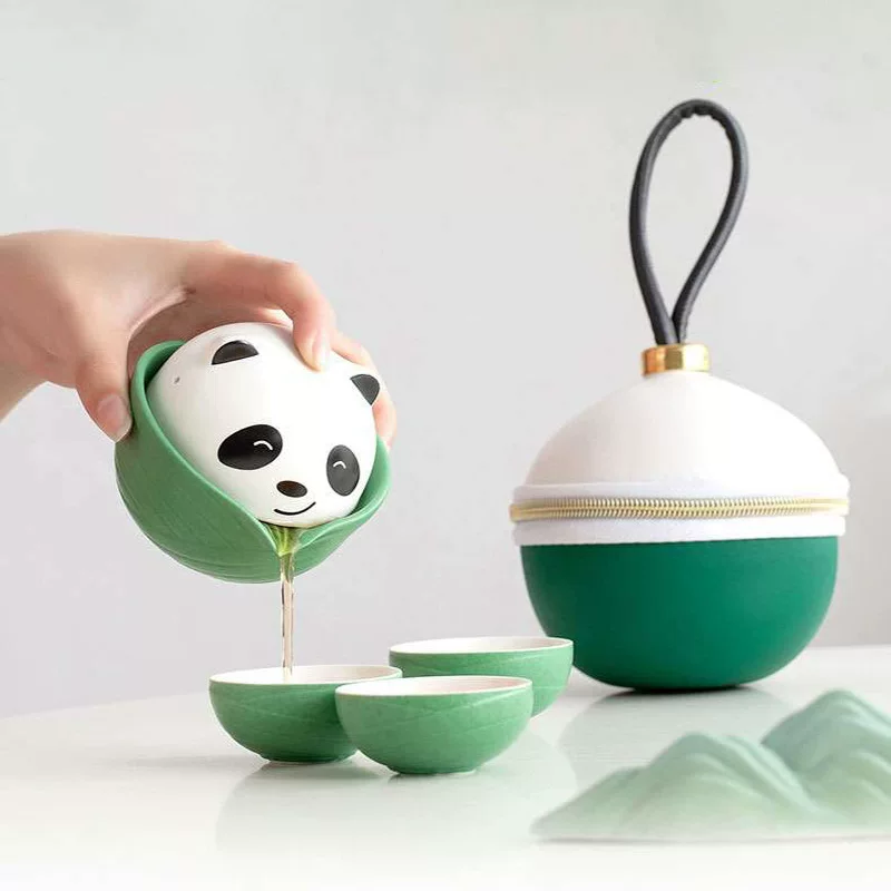Tea set for traveling, Birthday gift, panda