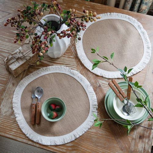 Yimanqi Yun hemp rope placemat red tassel placemat woven color matching festive tassel bowl mat factory direct supply