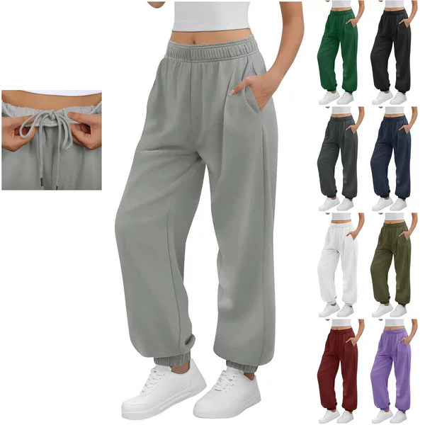 Amazon Cross-Border 2025 Women's High-Waisted Loose Sweatpants Comfortable High-Waisted Pocket Drawstring Casual Sweatpants Hot Style