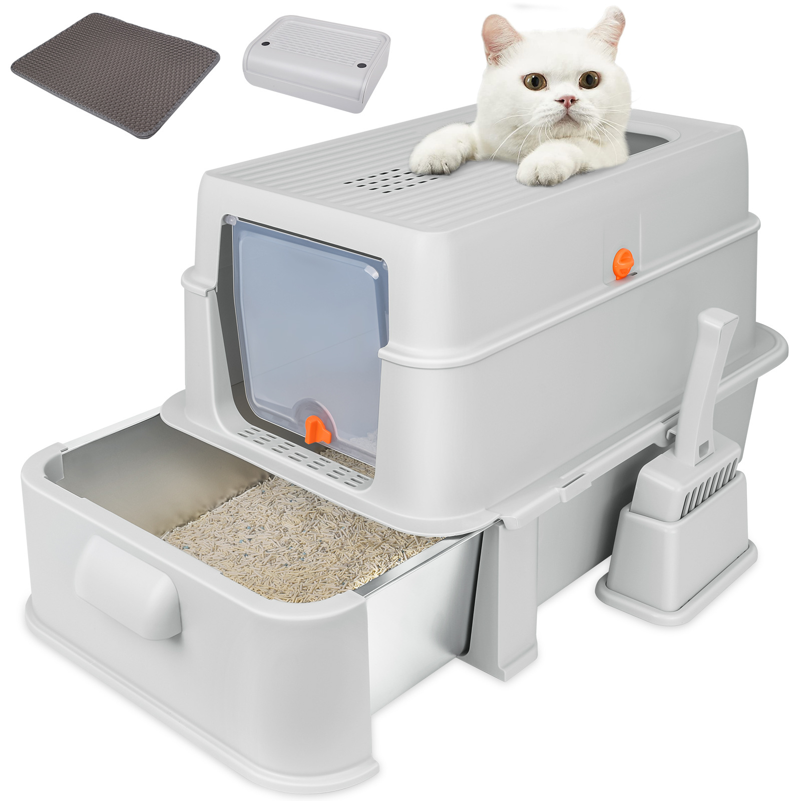 Acero inoxidable semicerrado tipo cajón super grande anti-derrames anti-odorante lavabo de arena para gatos cubierta de inodoro para gatos