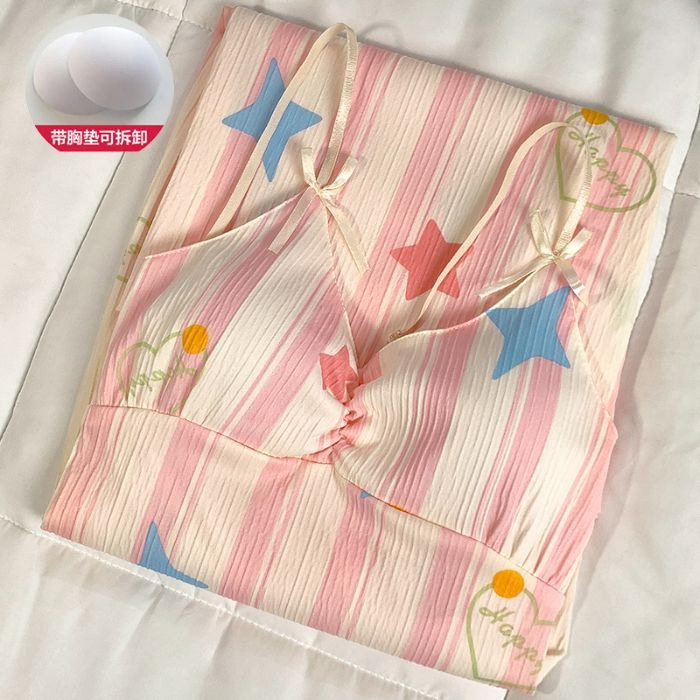 Pijama de verano giratorio desmontable con cojín de pecho dulce lindo vestido de algodón arrugado ropa para el hogar