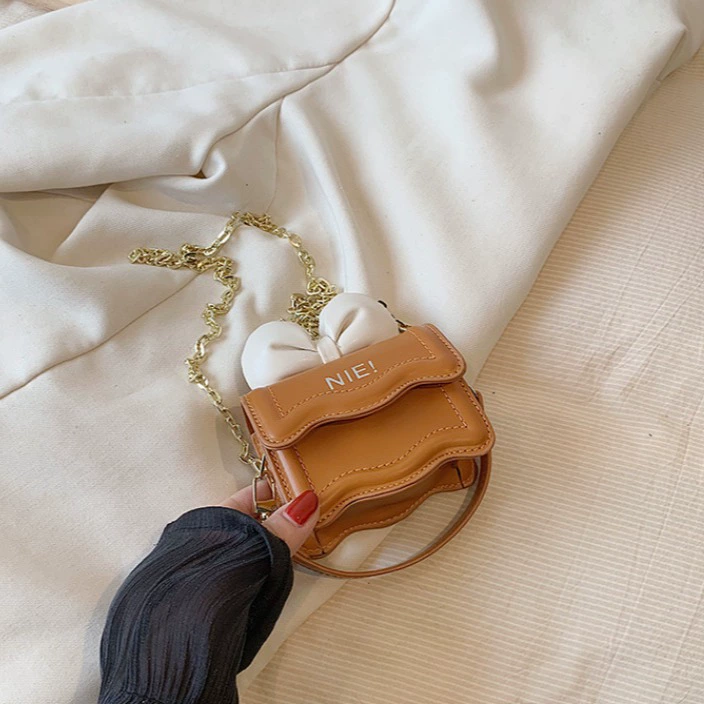 Mini shoulder bag, western style, chain strap, bow detail