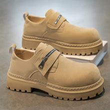 劳保男鞋秋冬季翘头工装大头休闲皮鞋厚底增高英伦复古防滑马丁靴