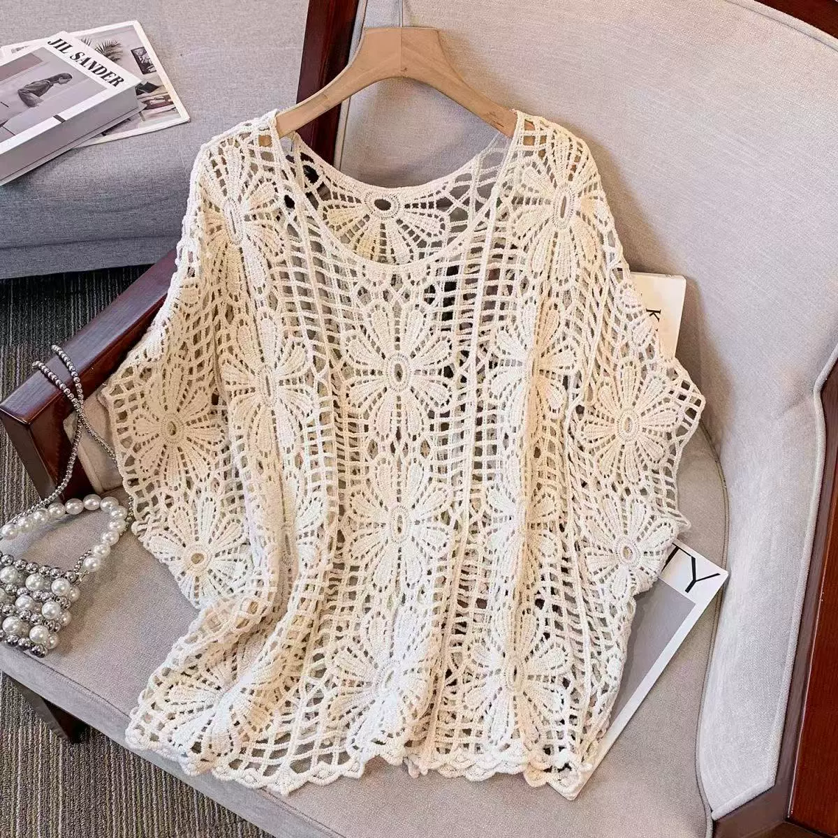 Женская пляжная накидка с длинным рукавом, one size (длина 65 см), защита от солнца, лёгкая