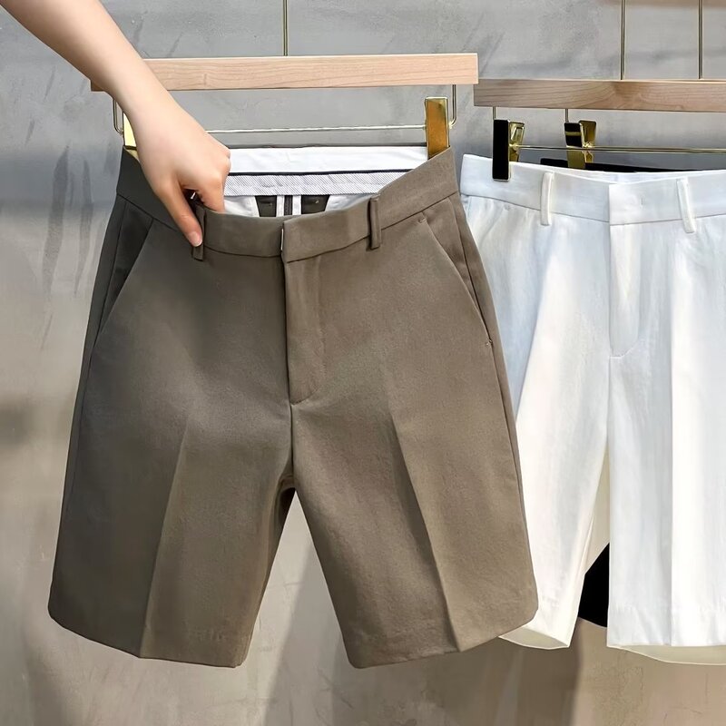 Summer Thin Men's Small Trousers Shorts Slim-fit Casual Pants Light Business White Mid-length Pants Straight Pants Trendy Summer Thin Men's Small Trousers Shorts Slim-fit Casual Pants Light Business White Mid-length Pants Straight Pants Trendy