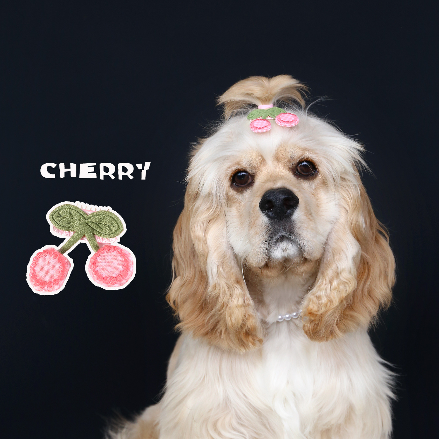 Horquilla de tela para mascotas a cuadros fresa cereza arco bordado lindo gato de pelo largo cachorro juego de clip de piel rota