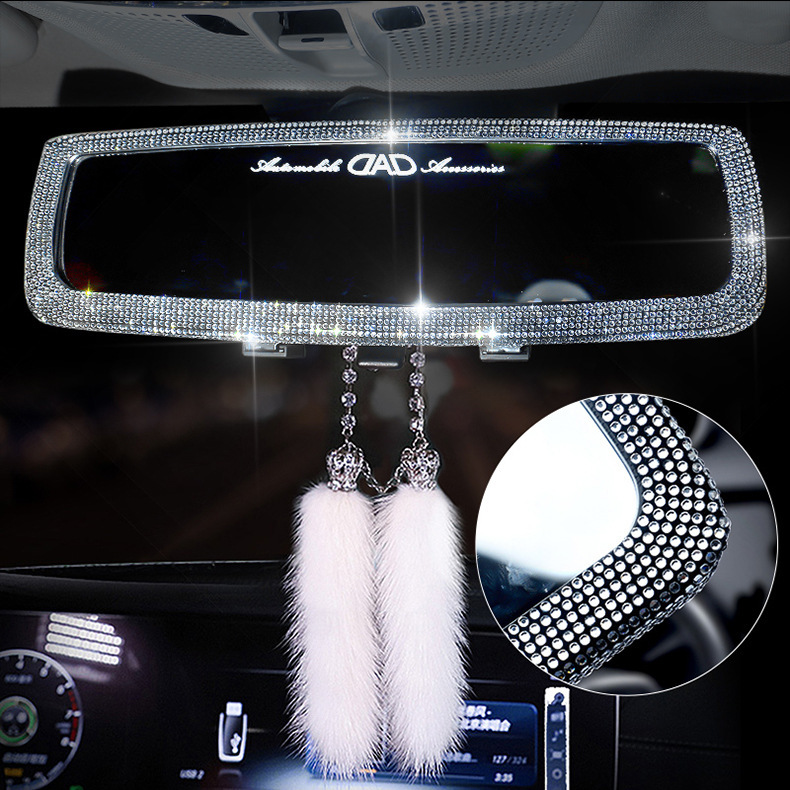 Car Rearview Mirror Decorative Cover, Cute Korean Diamond-Encrusted Car Supplies Mirror Cover, Car Reversing Mirror Decoration Collection