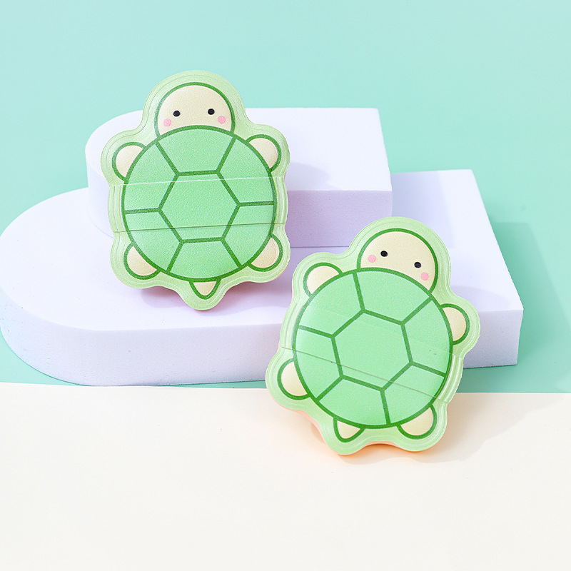 Pequeña tortuga personalizada 100% polvo de algodón, polvo super suave, espeso, seco y húmedo, cojín de esponja cosmética