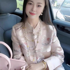 サテン新中国風盤ボタンコート女装春秋新高級感重工高級感ジャカード上着女性