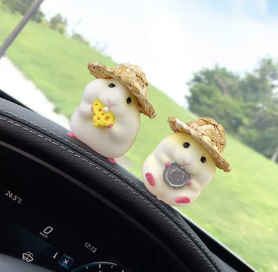Car ornaments, Ornaments Decompression Car Accessories - straw-hat-yellow-hamster-silver-cheese
