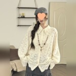 蕾丝冬季刺绣条纹小众衬衫复古设计感镂空拼接上衣香云纱