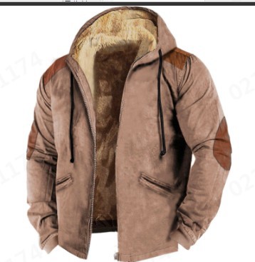 Europa y América transfronteriza multicolor color sólido impresión 3D Impresión digital suéter con capucha forro marrón Chaqueta de algodón acolchado