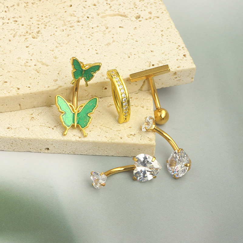 Sexy Simple Copper Zircon Butterfly Navel Ring Body Piercing Belly Button Ring 3 Colors Optional detail image 11
