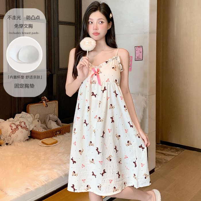 2025 nuevo pijama mujer verano nube hilo de algodón camisón camisón con almohadilla para el pecho dulce y lindo servicio a domicilio verano