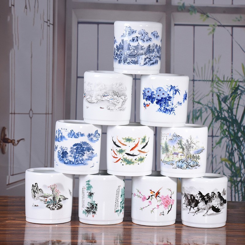 景德镇陶瓷笔筒创意时尚办公室桌面文具笔收纳书房家用摆件艺术瓷