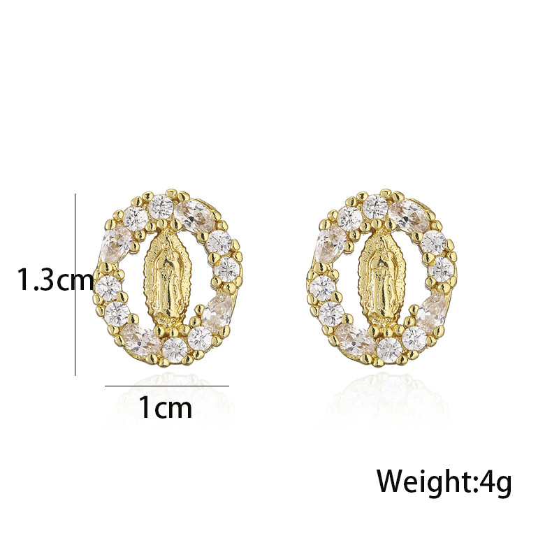 Copper Micro-inlaid Zircon Religious Jewelry Real Gold Electroplated Maria Earrings display picture 1