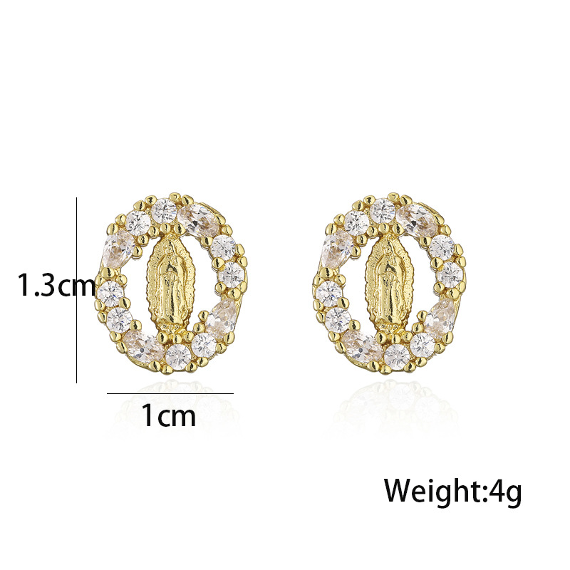 5g Weight Copper Micro-inlaid Zircon Religious Jewelry Real Gold Electroplated Maria Earrings