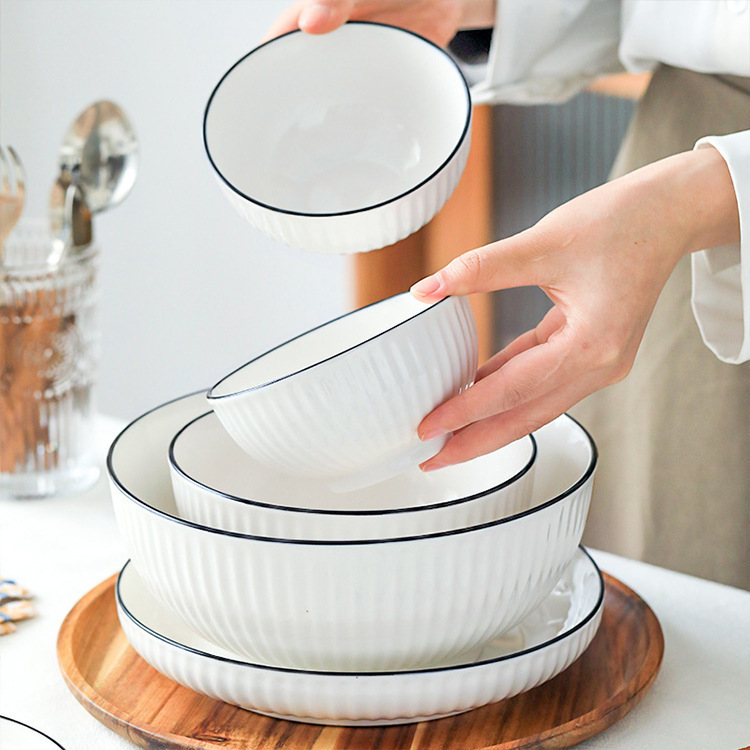 Simple Nordic Ceramic Tableware Set Household Dishes Bowl Plate Soup Bowl Combination Bowl Ceramic Bowl Noodle Bowl Housewarming