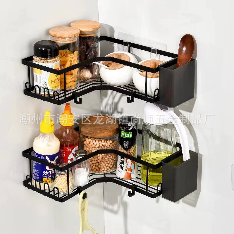 Corner bathroom shelf rack, no‑drill adhesive wall mount, L‑shaped corner storage, assorted sets